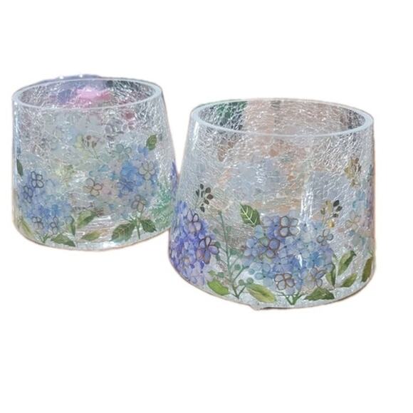 Yankee Candle Clear Crackle Glass Holder – Floral Hydrangea Design Set of TWO - Picture 7 of 10